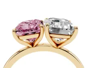 Fancy Pink Radiant Cut and Emerald Cut Toi Moi Ring Set in Yellow gold with Prong Setting