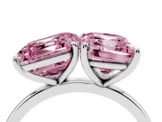 Fancy Pink Asscher Cut and Emerald Cut Toi Moi Ring Set in White gold with Prong Setting