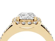 Cushion Cut Pave Halo Engagement Ring Setting | Pave Band | Yellow Gold