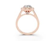 Round Cut Diamond Halo Solitaire Ring Set in Rose gold with Pavé Band and Bezel Setting