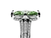 Fancy Green Marquise Cut Diamond Pavé Split Shank Solitaire Ring Set in Silver with Prong Setting