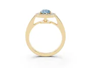 Fancy Blue Pear Cut Diamond Halo Pavé Engagement Ring Set in Yellow gold with Bezel Setting