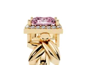 Princess Cut Floral Halo Engagement Ring Setting for a Fancy Pink Lab-Grown Diamond | Yellow Gold