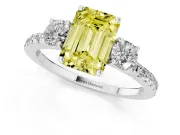 Emerald Cut Three Stone Engagement Ring Setting for a Fancy Yellow Lab-Grown Diamond | Pave Shoulders | Sterling Silver