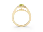 Fancy Yellow Emerald Cut Diamond Halo Pavé Engagement Ring Set in Yellow gold with Bezel Setting