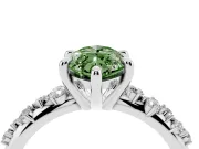 Fancy Green Marquise Cut Diamond Solitaire Vine Band Ring Set in Platinum with Round Accents and Prong Setting