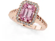 Radiant Cut Milgrain Halo Engagement Ring Setting for a Fancy Pink Lab-Grown Diamond | Beaded Shoulders | Rose Gold