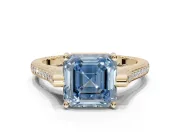 Asscher Cut Vintage Cathedral Engagement Ring Setting for a Fancy Blue Lab-Grown Diamond | Carved Band | Yellow Gold