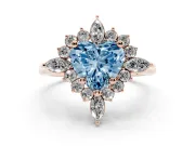 Fancy Blue Heart Cut Diamond Cluster Halo Ring Set in Rose gold with Marquise and Round Accents