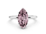 Fancy Pink Marquise Cut Diamond Solitaire Ring Set in Silver with Thin Band and Prong Setting