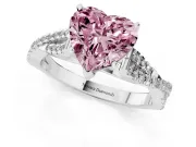 Fancy Pink Heart Cut Diamond Solitaire Engagement Ring Set in Silver with Twisted Pavé Band and Prong Setting