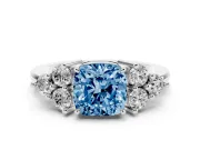 Cushion Cut Cluster Side Stone Engagement Ring Setting for a Fancy Blue Lab-Grown Diamond | Plain Band | White Gold