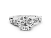 Round Vintage Vine Solitaire Engagement Ring Setting | Milgrain Leaves | Sterling Silver