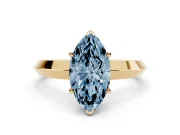 Fancy Blue Marquise Cut Diamond Solitaire Engagement Ring Set in Yellow gold with Flat Band and Prong Setting