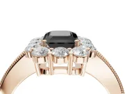 Fancy Black Emerald Cut Lab-Grown Diamond Halo Pavé Engagement Ring Set in Rose Gold with Milgrain Detailing