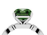 Fancy Green Asscher Cut Diamond Solitaire Engagement Ring Set in Platinum with Milgrain Bezel Accent Band