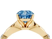 Fancy Blue Cushion Cut Diamond Solitaire Twisted Band Ring Set in Yellow gold with Accent Stones and Prong Setting