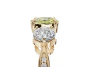 Cushion Cut Three Stone Engagement Ring Setting for a Fancy Yellow Lab-Grown Diamond | Tapered Pave Band | Yellow Gold