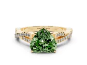 Fancy Green Heart Cut Diamond Solitaire Engagement Ring Set in Yellow gold with Twisted Pavé Band and Prong Setting