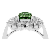 Emerald Cut Floral Double Halo Engagement Ring Setting for a Fancy Green Lab-Grown Diamond | Plain Band | Platinum