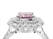 Fancy Pink Radiant Cut Lab-Grown Diamond Double Halo Statement Ring Set in White Gold with Pavé Band