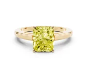 Fancy Yellow Radiant Cut Diamond Solitaire Ring Set in Yellow gold with Prong Setting and Classic Band