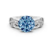 Round Vintage Engagement Ring Setting for a Fancy Blue Lab-Grown Diamond | Sterling Silver