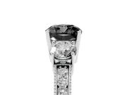 Cushion Cut Three Stone Engagement Ring Setting for a Black Center | Graduated Pavé Band | Platinum