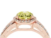 Fancy Yellow Oval Cut Diamond Halo Ring Set in Rose gold with Double Pavé Split Shank