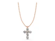 Round Lab-Grown Diamond Mini Cross Pendant Necklace | Individual Prongs | Rose Gold