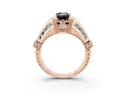 Fancy Black Emerald Cut Diamond Vintage-Inspired Milgrain Ring Set in Rose gold with Accent Split Shank