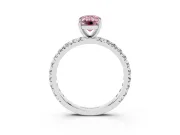 Fancy Pink Emerald Cut Diamond Pavé Solitaire Ring Set in White gold with Round Band and Prong Setting