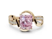 Radiant Cut Bypass Solitaire Engagement Ring Setting for a Fancy Pink Lab-Grown Diamond | Pavé Strands | Yellow Gold