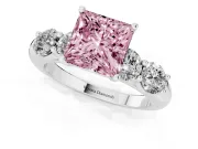 Princess Cut Five Stone Engagement Ring Setting for a Fancy Pink Lab-Grown Diamond | Prong Set Side Stones | White Gold