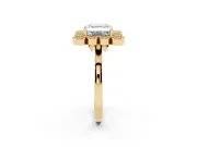 Asscher Cut Vintage Milgrain Bezel Cluster Halo Engagement Ring Setting | Plain Band | Yellow Gold