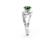 Fancy Green Round Cut Diamond Solitaire Ring Set in Silver with Pavé Twist Band and Secure Prong Setting