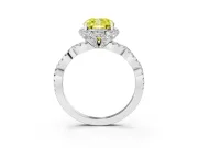 Fancy Yellow Cushion Cut Diamond Halo Twist Band Solitaire Ring Set in Platinum with Prong-Set Center Stone