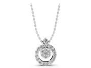 Round Lab-Grown Diamond Offset Cluster Circle Pendant | Pavé Outline | White Gold