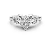 Heart-Shaped Hidden Halo Three Stone Engagement Ring Setting | Pave Gallery | White Gold