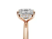 Asscher Cut Hidden Halo Engagement Ring Setting | Thin Plain Band | Rose Gold
