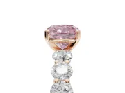 Cushion Cut Side Stone Engagement Ring Setting for a Fancy Pink Lab-Grown Diamond | Scalloped Prong Accents | Rose Gold