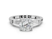 Cushion Cut Tapered Baguette Engagement Ring Setting | Bar Set Sides | Sterling Silver