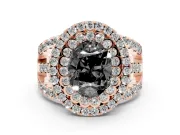 Oval Double Halo Split Shank Engagement Ring Setting for a Black Center | Pavé Strands | Rose Gold