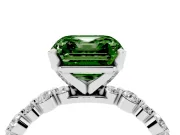 Fancy Green Asscher Cut Diamond Prong Set Engagement Ring Set in Platinum with Round Accent Pavé Band