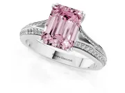 Emerald Cut Pave Split Shank Engagement Ring Setting for a Fancy Pink Lab-Grown Diamond | Double Claw Prongs | Platinum