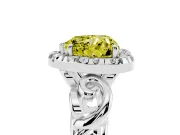 Fancy Yellow Heart Cut Diamond Halo Ring Set in Silver with Scrollwork Band and Prong Setting