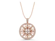 Round Lab-Grown Diamond Floral Filigree Pendant Necklace | Pavé Frame | Rose Gold