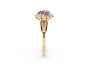 Heart-Shaped Halo Engagement Ring Setting for a Fancy Pink Lab-Grown Diamond | Filigree Shoulders | Yellow Gold