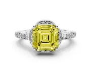 Asscher Cut Floral Pavé Engagement Ring Setting for a Fancy Yellow Lab-Grown Diamond | Platinum