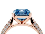Asscher Cut Pavé Solitaire Engagement Ring Setting for a Fancy Blue Lab-Grown Diamond | Multi-Row Shoulders | Rose Gold